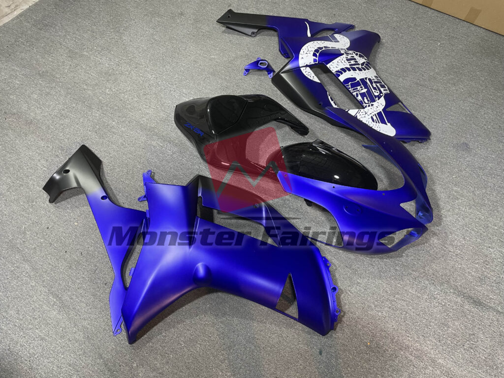 Matte Blue Gloss Black ABS fairings for Kawasaki ZX6R 2007 - 2008 - premium OEM fit kit by Monster Fairings