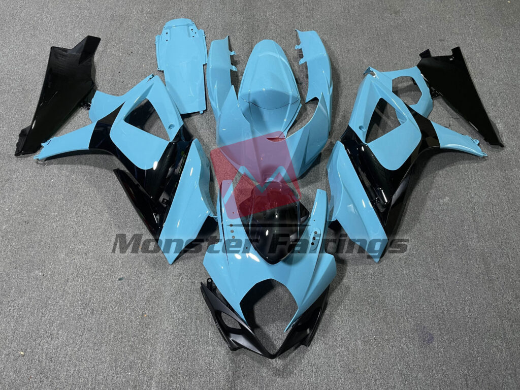 Suzuki GSXR 1000 2007 - 2008 Gloss Black Teal ABS fairings - custom motorcycle bodywork kit by Monster Fairings