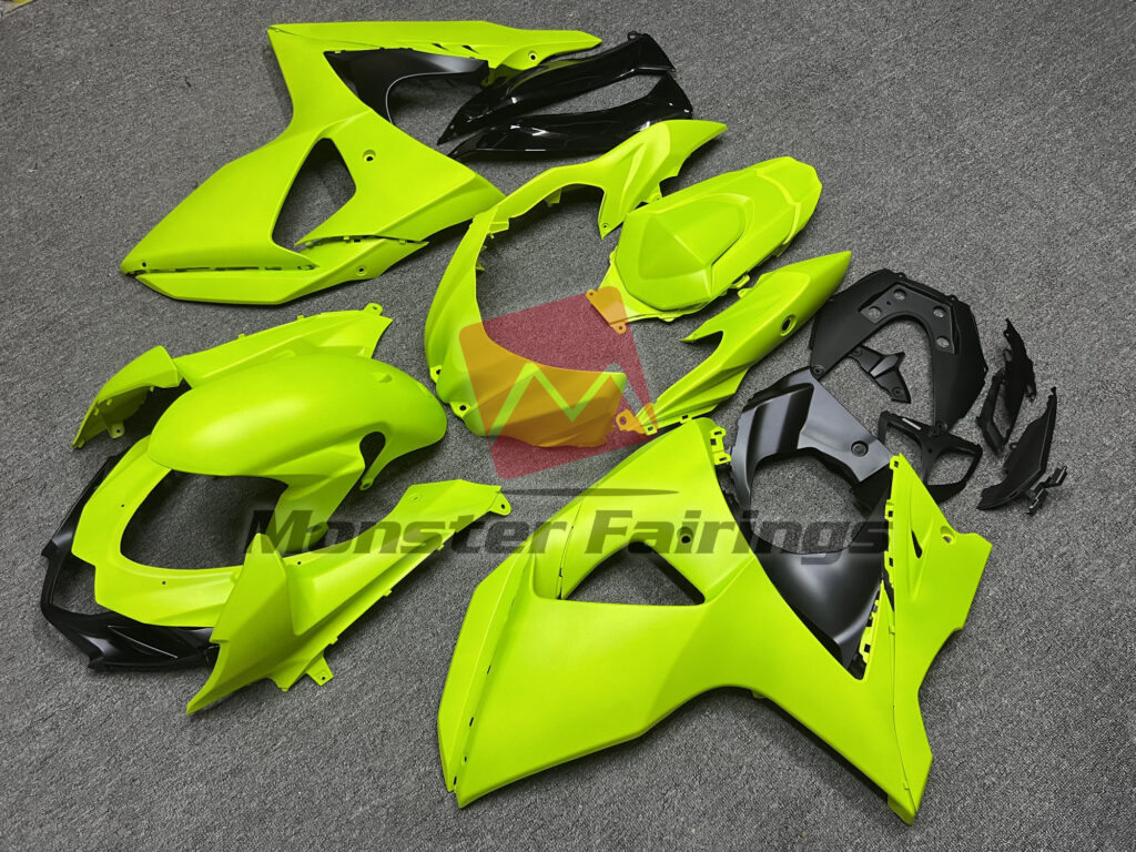 Suzuki GSXR custom ABS fairings 2009 - 2016 in Matte Fluorescent Yellow Gloss Black - durable replacement kit, Monster Fairings