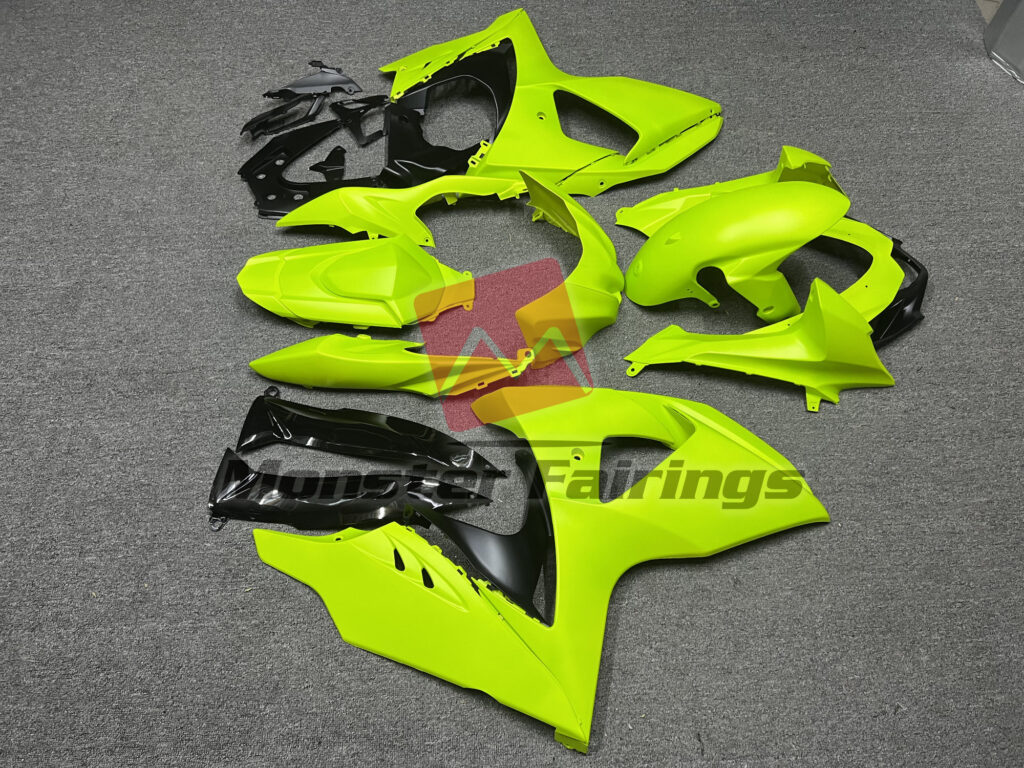 2009 - 2016 Suzuki GSXR Matte Fluorescent Yellow Gloss Black fairing set - ABS injection, custom painted by Monster Fairings