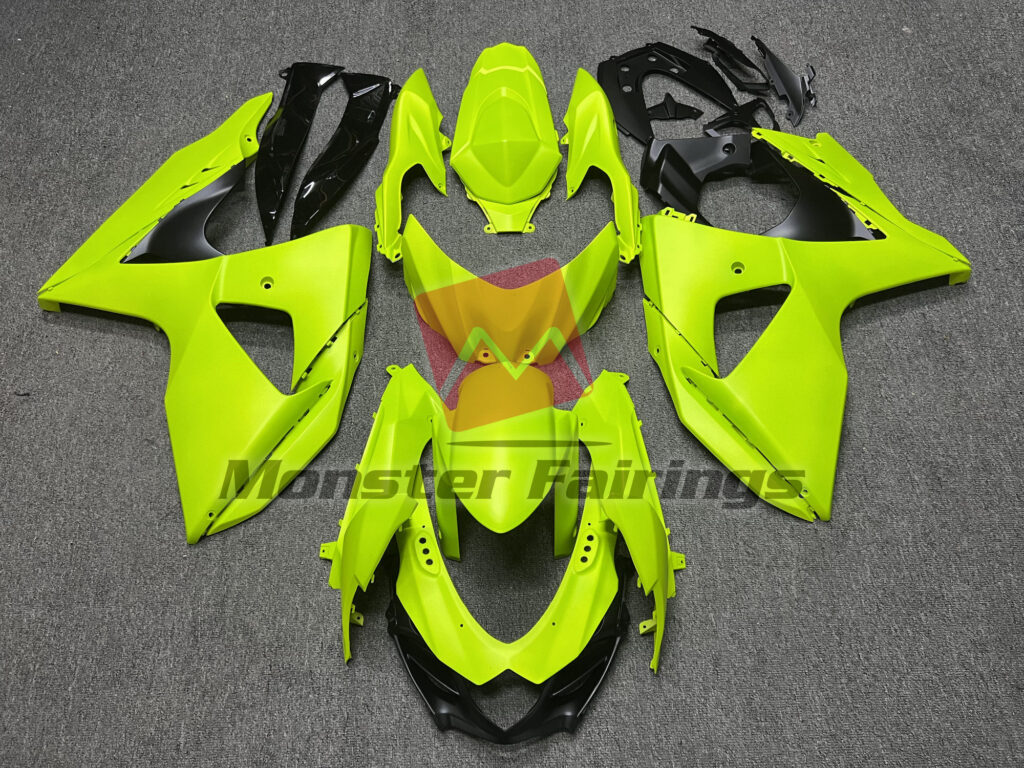 Suzuki GSXR 1000 2009 - 2016 Matte Fluorescent Yellow Gloss Black ABS fairings - custom motorcycle bodywork kit by Monster Fairings