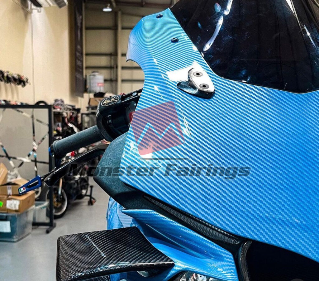 Yamaha R1 2015 - 2019 ABS fairings, Gloss Sky Blue Carbon Fiber Style - high - quality motorcycle kit by Monster Fairings