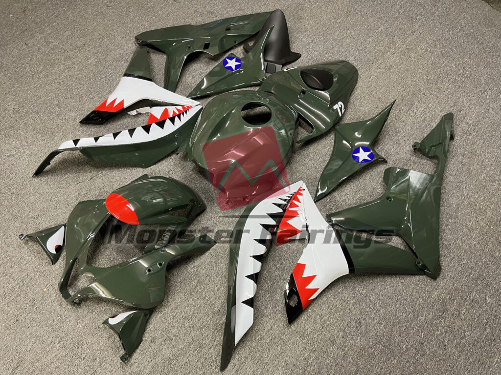 Honda CBR600RR custom ABS fairings 2007 - 2008 in Gloss Green Red Shark - durable replacement kit, Monster Fairings