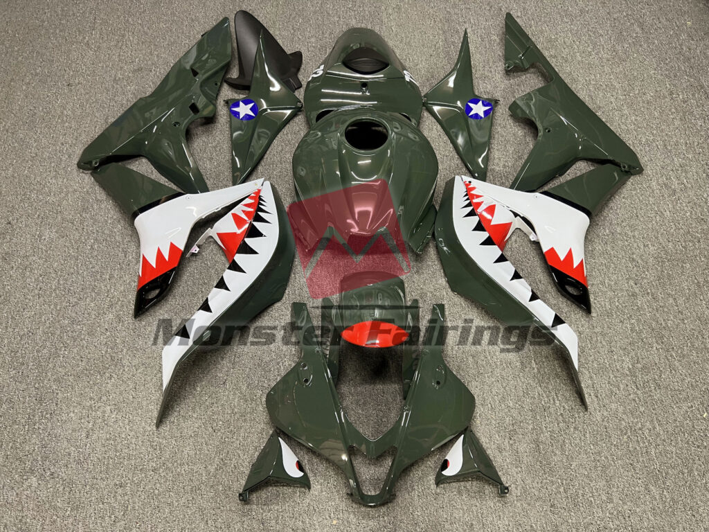 Honda CBR600RR 2007 - 2008 Gloss Green Red Shark ABS fairings - custom motorcycle bodywork kit by Monster Fairings