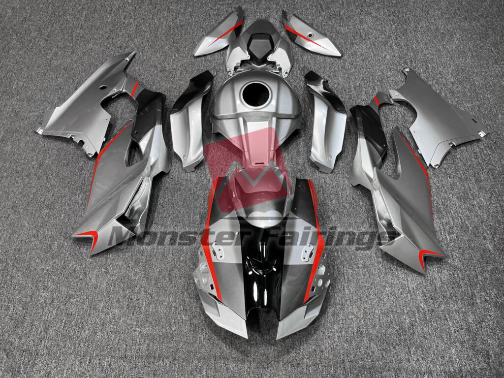 Kawasaki ZX10R 2021 - 2025 Gloss Silver Red Accents ABS fairings - custom motorcycle bodywork kit by Monster Fairings