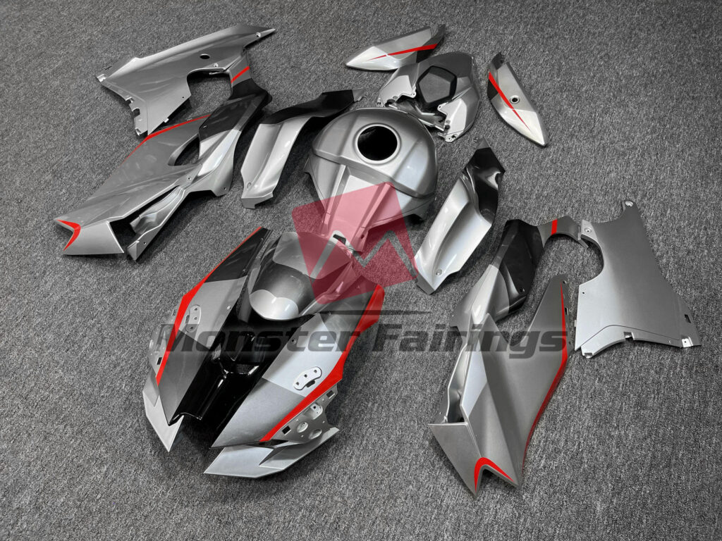Gloss Silver Red Accents ABS fairings for Kawasaki ZX10R 2021 - 2025 - premium OEM fit kit by Monster Fairings