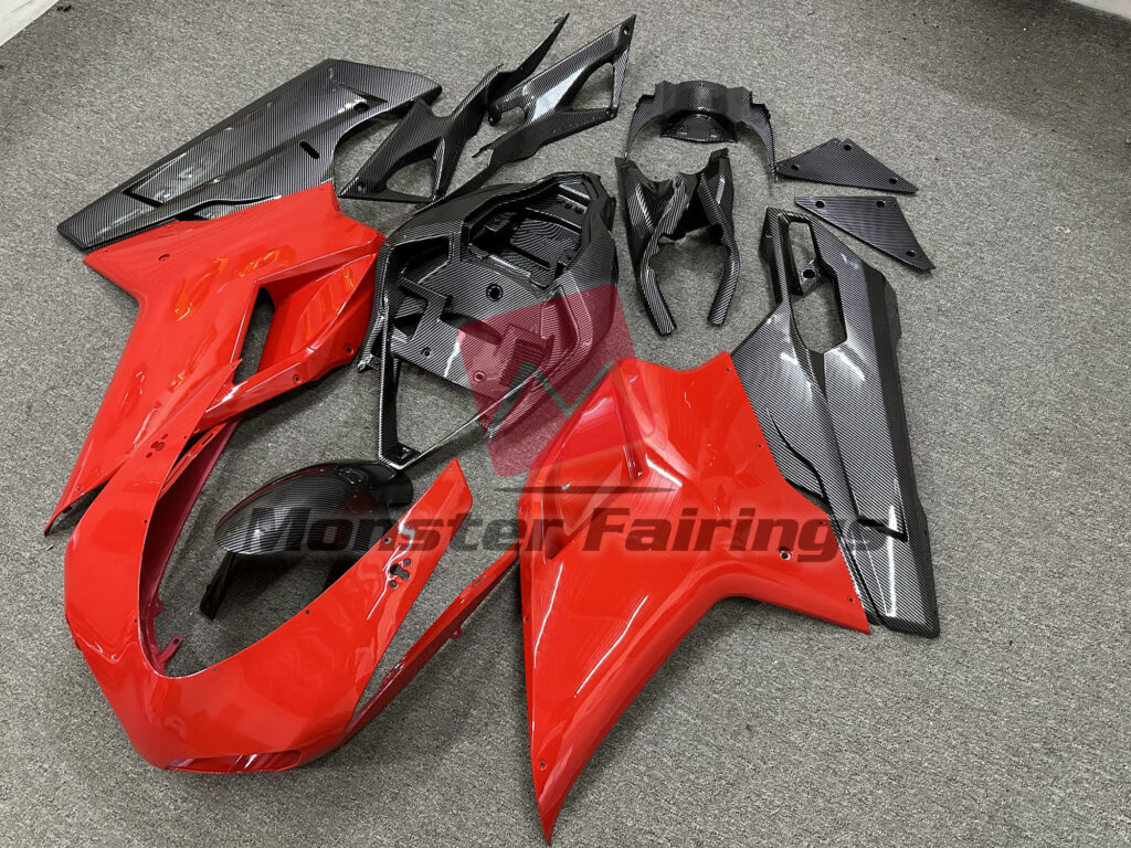 Carbon Fiber Style Red ABS fairings for Ducati 848 1098 1198 2007 - 2012 - premium OEM fit kit by Monster Fairings