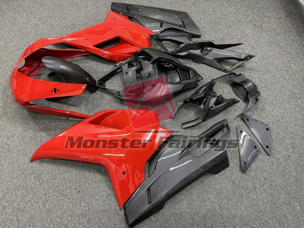 2007 - 2012 Ducati Carbon Fiber Style Red fairing set - ABS injection, custom painted by Monster Fairings