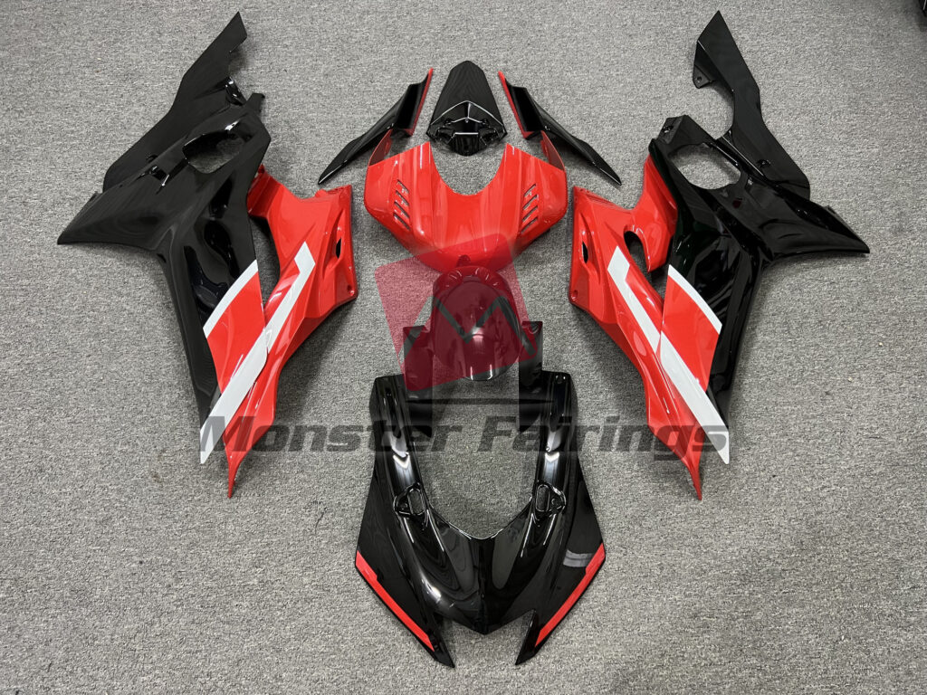 Yamaha R6 2017 - 2022 Gloss Black Orange ABS fairings - custom motorcycle bodywork kit by Monster Fairings