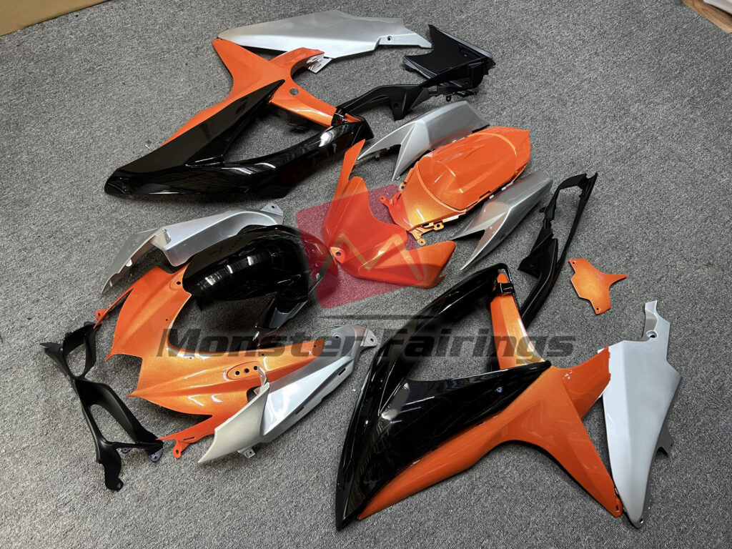 Suzuki GSXR custom ABS fairings 2008 - 2010 in Pearl Orange Gloss Black - durable replacement kit, Monster Fairings