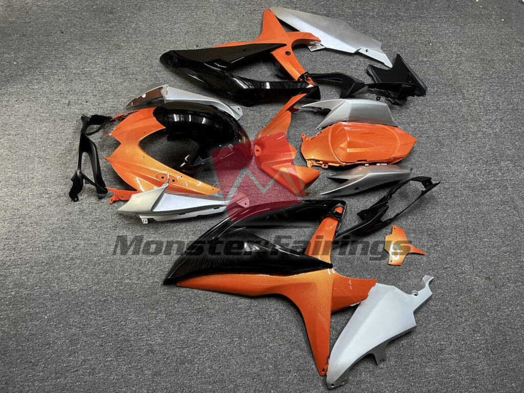 2008 - 2010 Suzuki GSXR Pearl Orange Gloss Black fairing set - ABS injection, custom painted by Monster Fairings