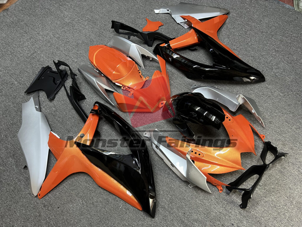 Pearl Orange Gloss Black ABS fairings for Suzuki GSXR 600 - 750 2008 - 2010 - premium OEM fit kit by Monster Fairings