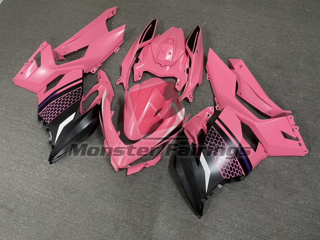Kawasaki Ninja 400 custom ABS fairings 2018 - 2024 in Light Pink Black - durable replacement kit, Monster Fairings