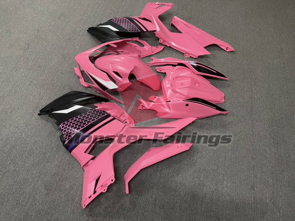 2018 - 2024 Kawasaki Ninja 400 Light Pink Black fairing set - ABS injection, custom painted by Monster Fairings