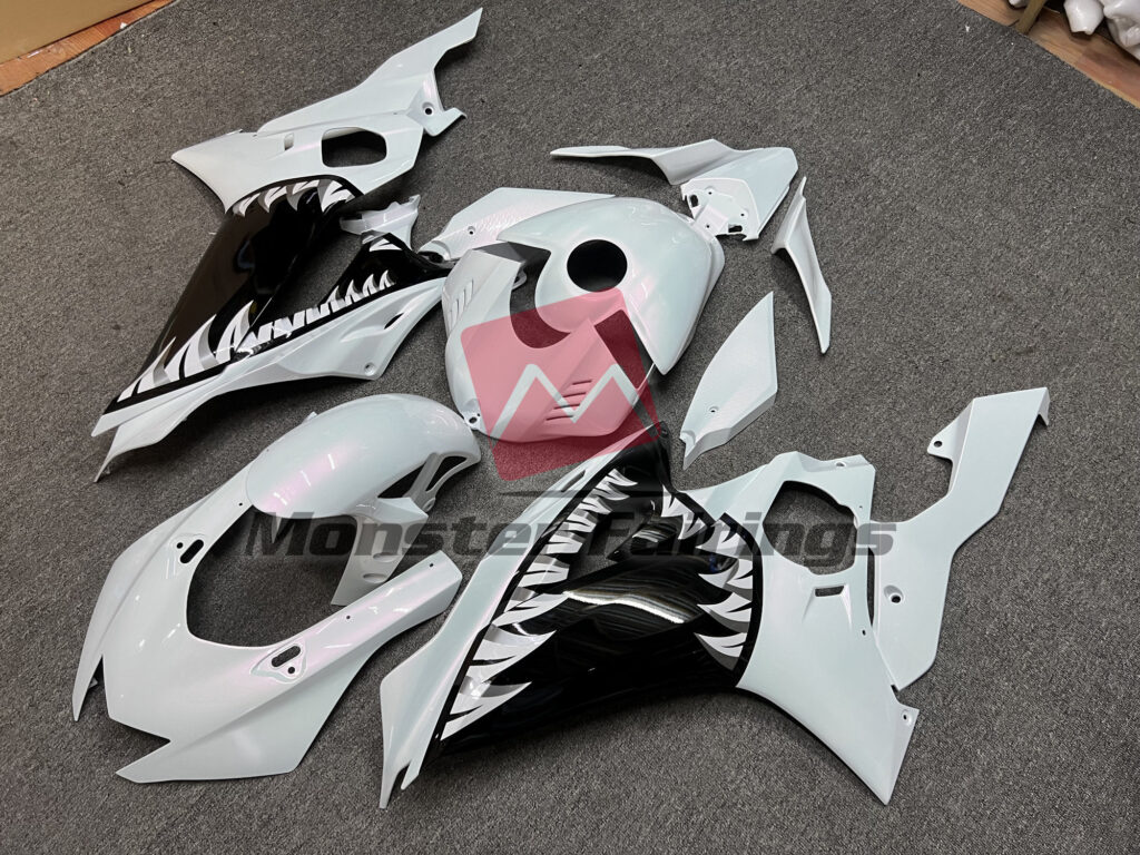 Yamaha R6 custom ABS fairings 2017 - 2022 in Pearl White Shark - durable replacement kit, Monster Fairings