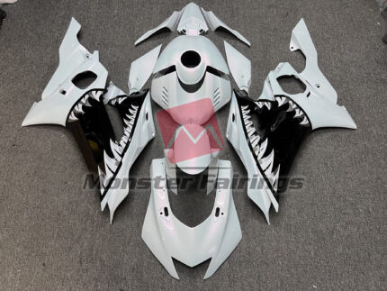 Yamaha R6 2017 - 2022 Pearl White Shark ABS fairings - custom motorcycle bodywork kit by Monster Fairings