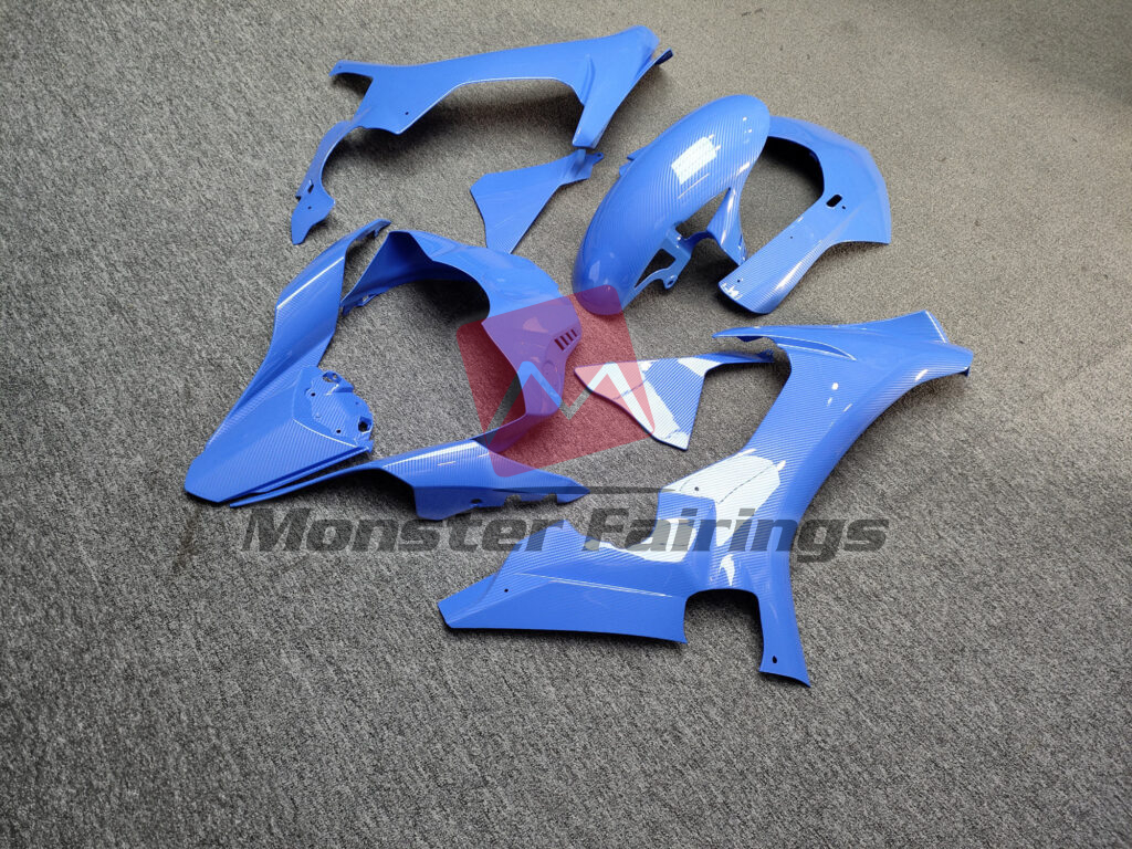 2015 - 2019 Yamaha R1 Gloss Sky Blue Carbon Fiber Style fairing set - ABS injection, custom painted by Monster Fairings