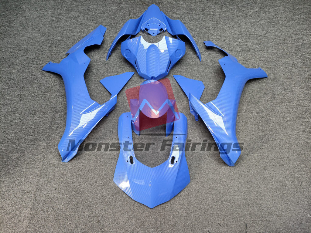 Yamaha R1 2015 - 2019 Gloss Sky Blue Carbon Fiber Style ABS fairings - custom motorcycle bodywork kit by Monster Fairings