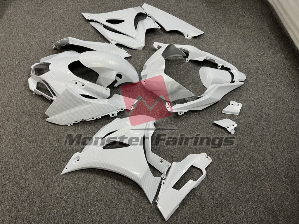 2017 - 2025 Suzuki GSXR White Carbon Fiber Style fairing set - ABS injection, custom painted by Monster Fairings