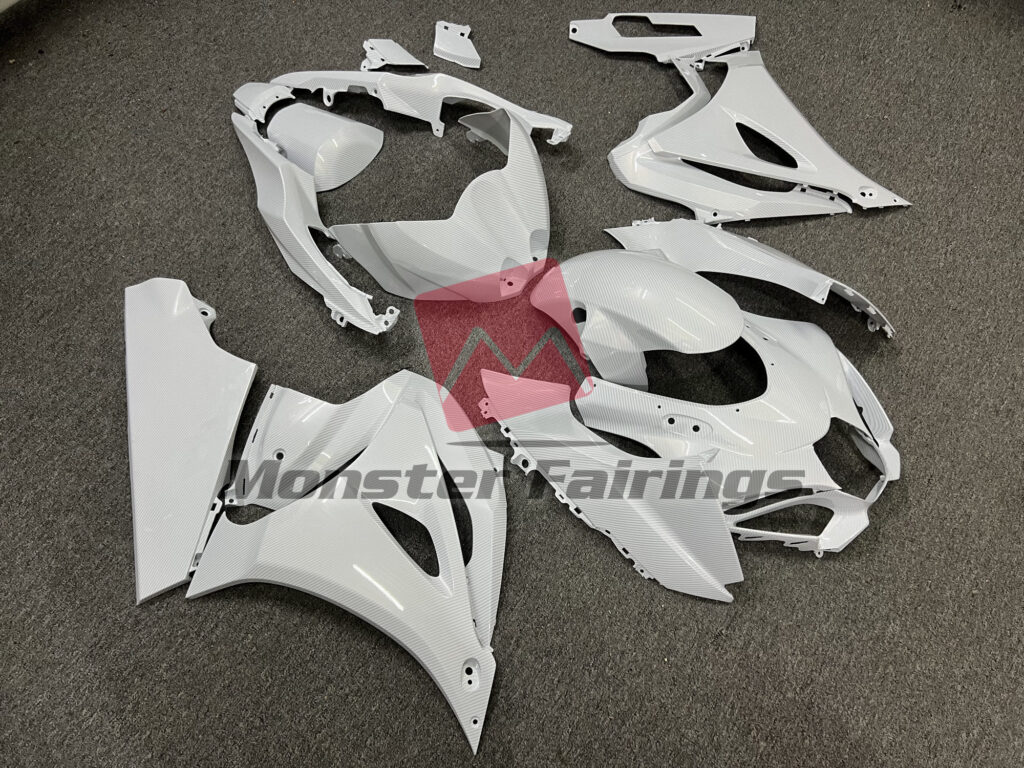 White Carbon Fiber Style ABS fairings for Suzuki GSXR 1000 2017 - 2025 - premium OEM fit kit by Monster Fairings