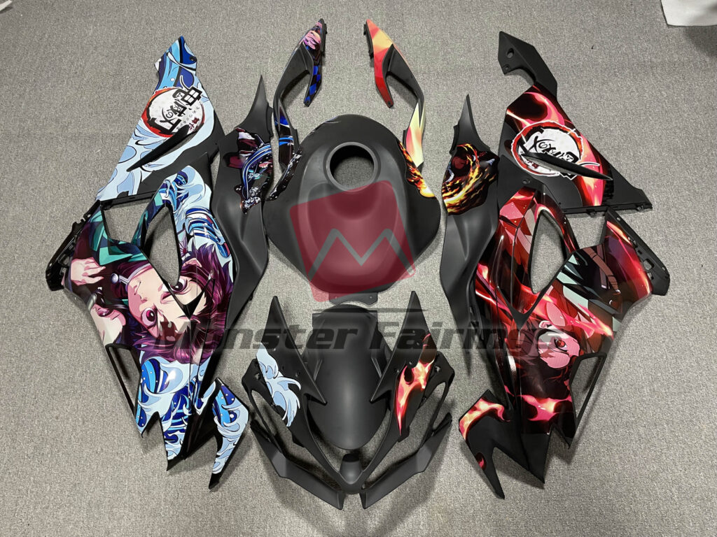 Kawasaki ZX6R 2019 - 2023 Matte Black Demon Slayer ABS fairings - custom motorcycle bodywork kit by Monster Fairings