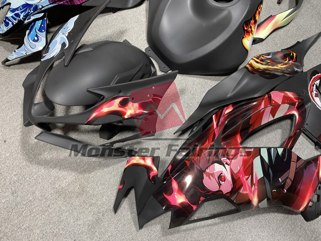 Monster Fairings ABS fairing kit for Kawasaki ZX6R 2019 - 2023 - Matte Black Demon Slayer, precise OEM fit
