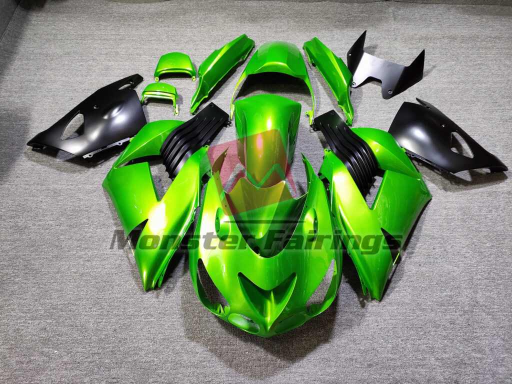 Kawasaki ZX14R 2006 - 2011 Gloss Green Matte Black ABS fairings - custom motorcycle bodywork kit by Monster Fairings