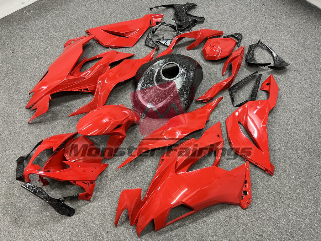 Kawasaki ZX6R custom ABS fairings 2019 - 2023 in Gloss Red Forged Carbon Fiber Style - durable replacement kit, Monster Fairings