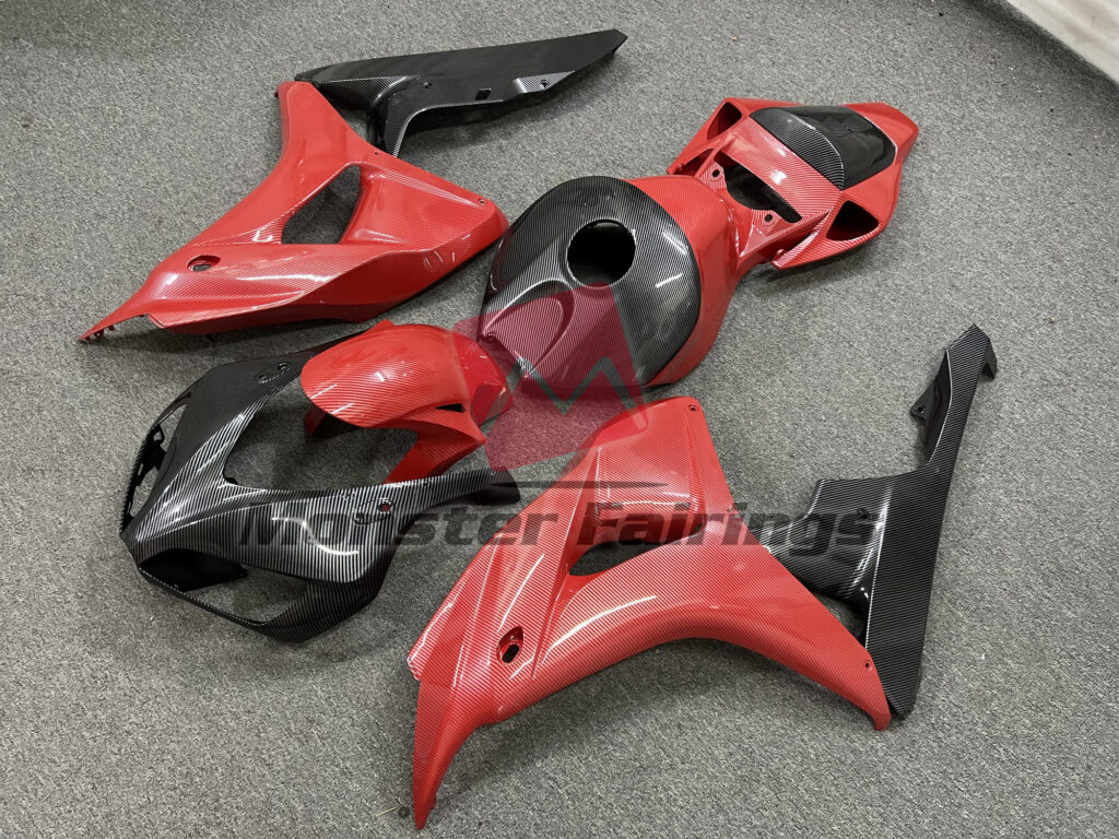 Honda CBR1000RR custom ABS fairings 2006 - 2007 in Gloss Black & Red Carbon Fiber Style - durable replacement kit, Monster Fairings
