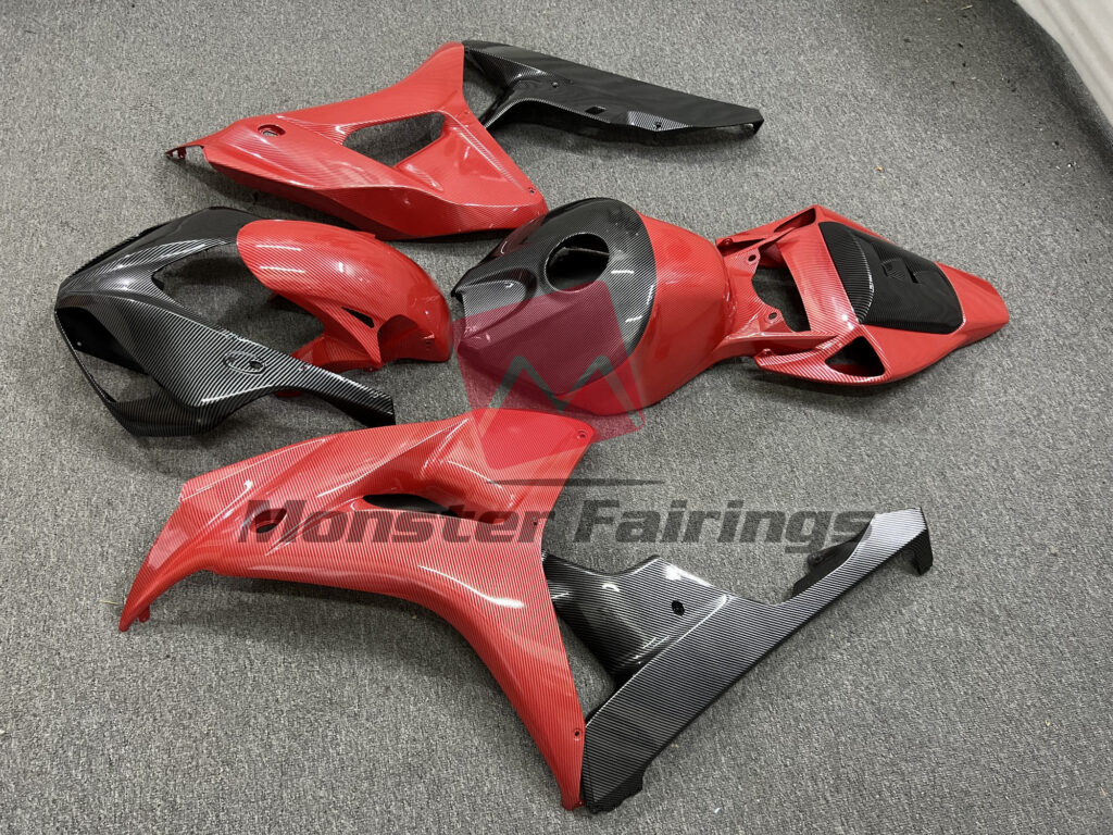2006 - 2007 Honda CBR1000RR Gloss Black & Red Carbon Fiber Style fairing set - ABS injection, custom painted by Monster Fairings