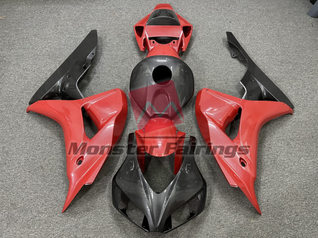 Honda CBR1000RR 2006 - 2007 Gloss Black & Red Carbon Fiber Style ABS fairings - custom motorcycle bodywork kit by Monster Fairings