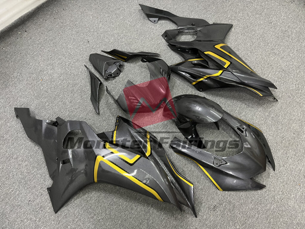 Carbon Fiber Style Gold Trim ABS fairings for Yamaha R6 2017 - 2022 - premium OEM fit kit by Monster Fairings
