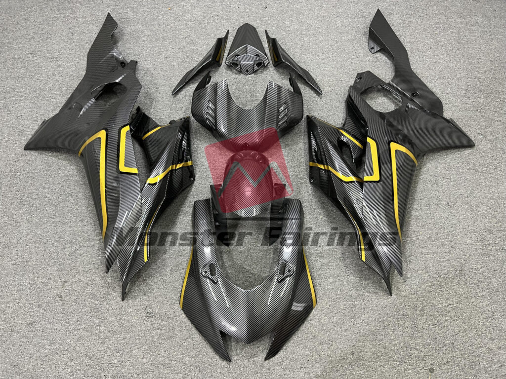 Yamaha R6 2017 - 2022 Carbon Fiber Style Gold Trim ABS fairings - custom motorcycle bodywork kit by Monster Fairings