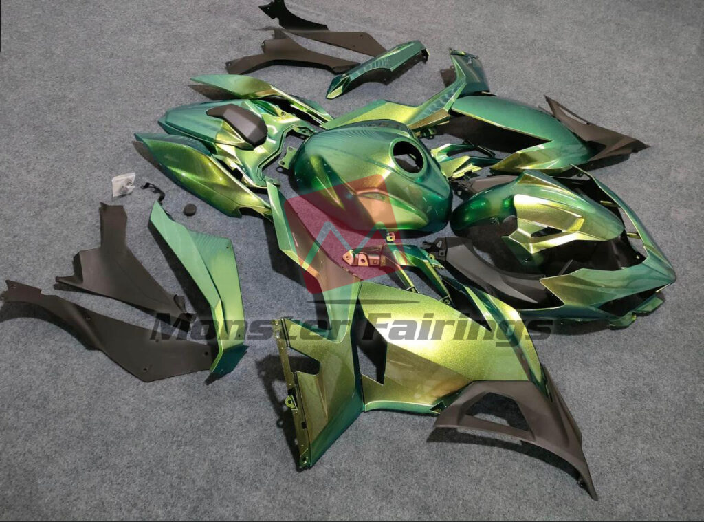 Kawasaki Ninja 400 custom ABS fairings 2018 - 2024 in Gradient Green - durable replacement kit, Monster Fairings