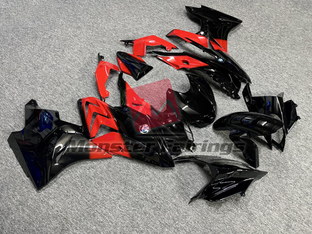 2017 - 2018 BMW S1000RR Gloss Black & Red fairing set - ABS injection, custom painted by Monster Fairings