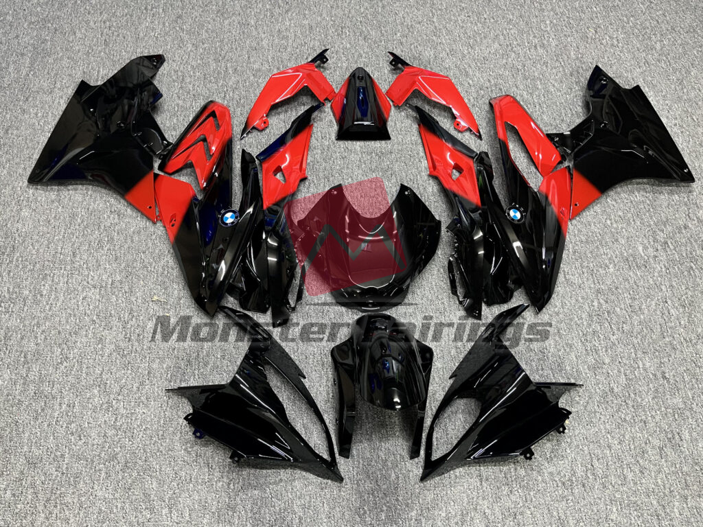 BMW S1000RR 2017 - 2018 Gloss Black & Red ABS fairings - custom motorcycle bodywork kit by Monster Fairings