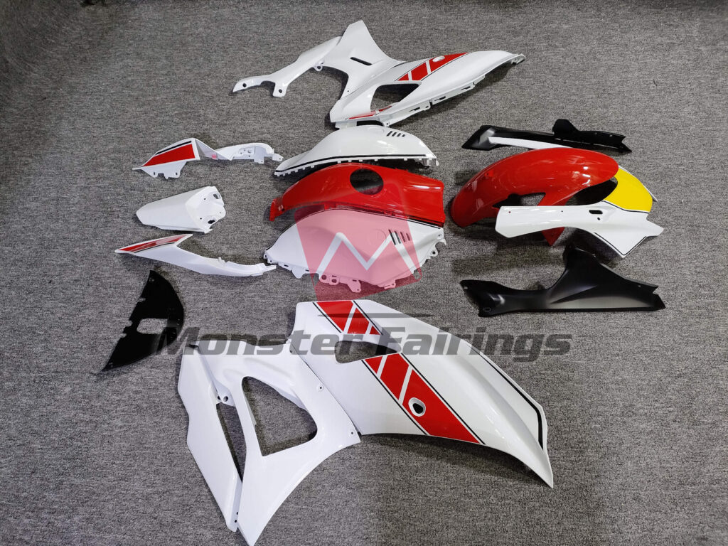 2021 - 2025 Yamaha R7 Gloss White Red fairing set - ABS injection, custom painted by Monster Fairings