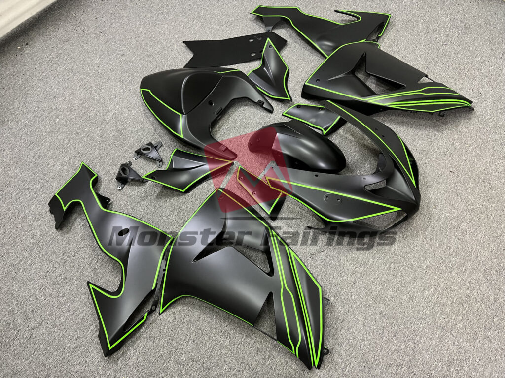 Matte Black Green Lining ABS fairings for Kawasaki ZX10R 2006 - 2007 - premium OEM fit kit by Monster Fairings