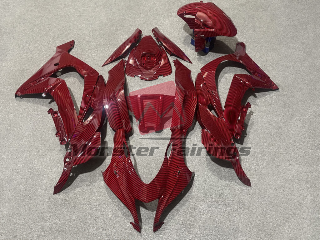 Kawasaki ZX10R 2016 - 2020 Gloss Red Carbon Fiber Style ABS fairings - custom motorcycle bodywork kit by Monster Fairings