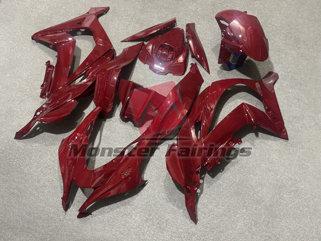 Gloss Red Carbon Fiber Style ABS fairings for Kawasaki ZX10R 2016 - 2020 - premium OEM fit kit by Monster Fairings