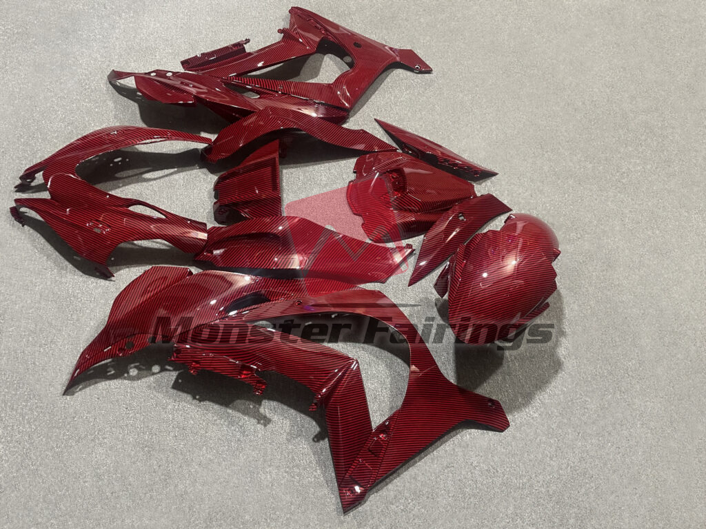 2016 - 2020 Kawasaki ZX10R Gloss Red Carbon Fiber Style fairing set - ABS injection, custom painted by Monster Fairings