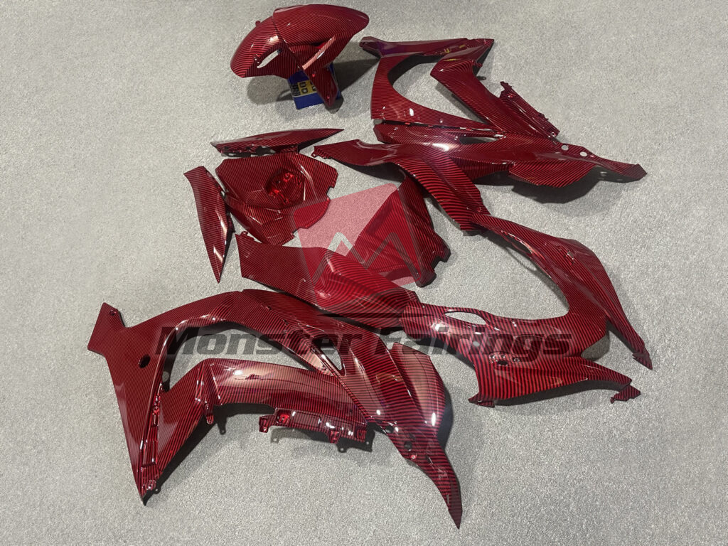 Kawasaki ZX10R custom ABS fairings 2016 - 2020 in Gloss Red Carbon Fiber Style - durable replacement kit, Monster Fairings