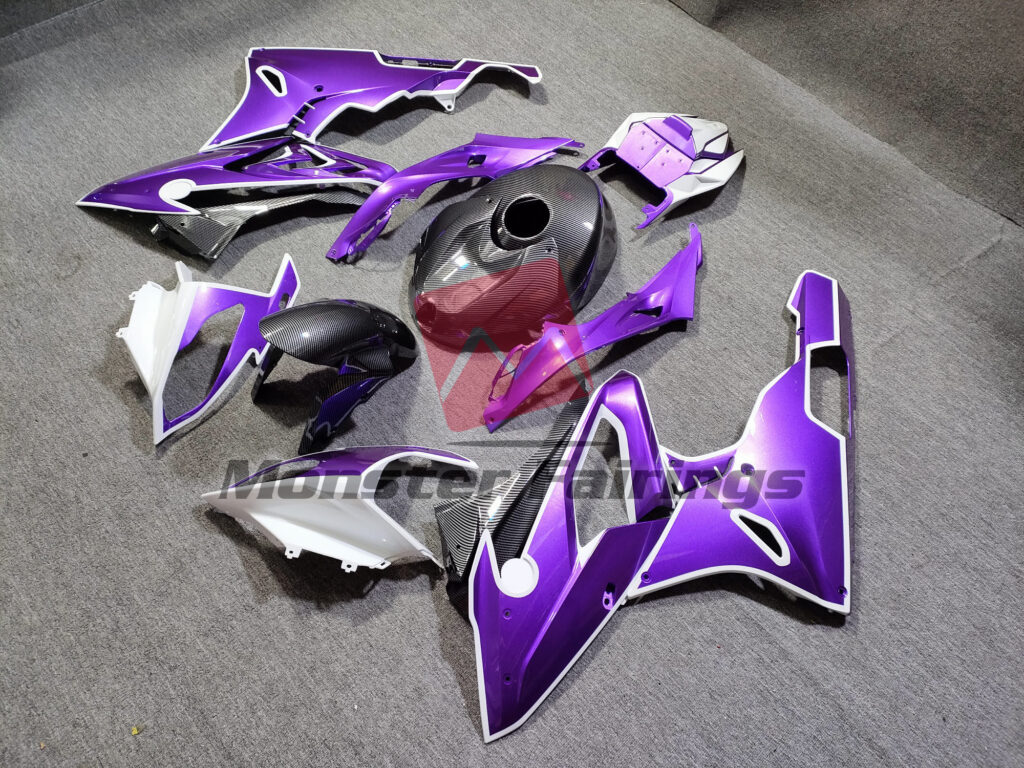 2015 - 2016 BMW S1000RR Gloss Purple & White Carbon Fiber Style fairing set - ABS injection, custom painted by Monster Fairings