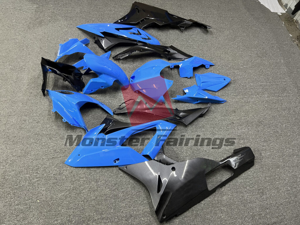 2015 - 2016 BMW S1000RR Gloss Blue & Carbon Fiber Style fairing set - ABS injection, custom painted by Monster Fairings