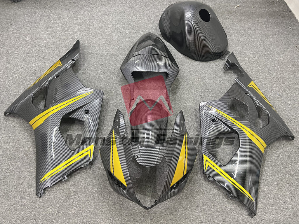 Suzuki GSXR 1000 2003 - 2004 Gloss Carbon Fiber Gold ABS fairings - custom motorcycle bodywork kit by Monster Fairings