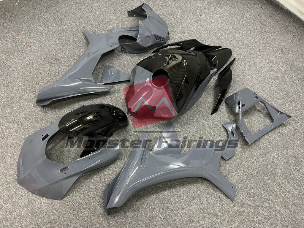 Yamaha R1 custom ABS fairings 2015 - 2019 in Gloss Nardo Gray Carbon Fiber Style - durable replacement kit, Monster Fairings