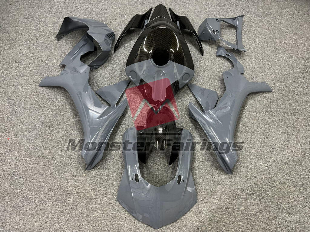 Yamaha R1 2015 - 2019 Gloss Nardo Gray Carbon Fiber Style ABS fairings - custom motorcycle bodywork kit by Monster Fairings