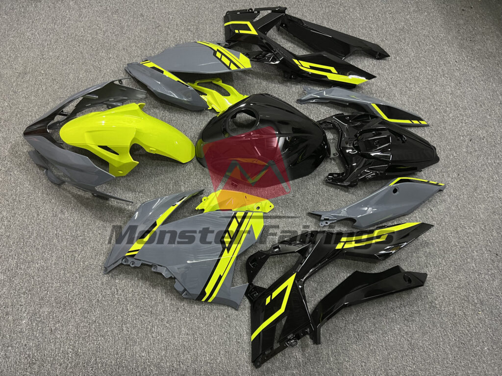 2018 - 2024 Kawasaki Ninja 400 Nardo Gray Fluorescent Yellow fairing set - ABS injection, custom painted by Monster Fairings