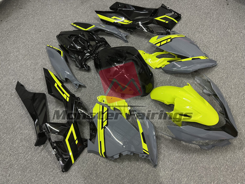 Nardo Gray Fluorescent Yellow ABS fairings for Kawasaki Ninja 400 2018 - 2024 - premium OEM fit kit by Monster Fairings