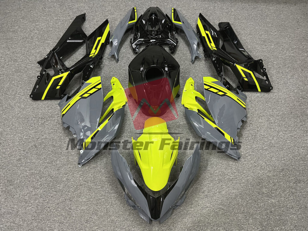 Kawasaki Ninja 400 2018 - 2024 Nardo Gray Fluorescent Yellow ABS fairings - custom motorcycle bodywork kit by Monster Fairings